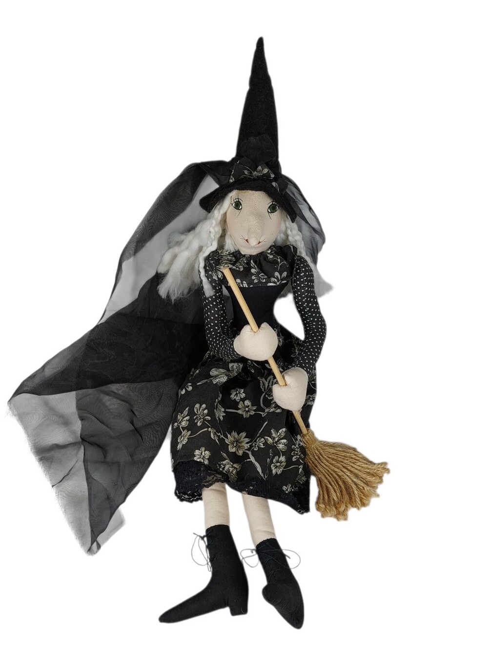 Primitive Style Halloween Witch Doll Handmade Folk Art Shelf Sitter 22" Long